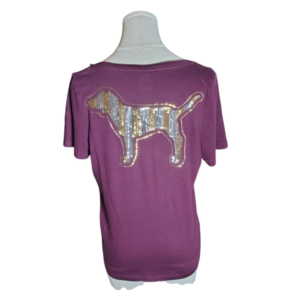 PINK Victoria's Secret Red Sequin Gold Silver Short Sleeve Tee Size Medium